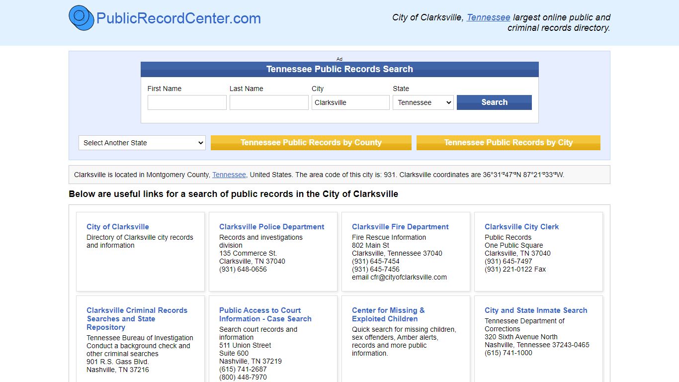 Clarksville Tennessee Public Records and Criminal Background Check